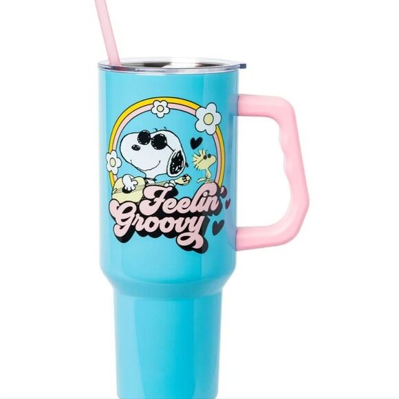 Bioworld X Peanuts Snoopy & Woodstock Feeling Groovy SS Tumbler w/Straw - Picture 2 of 11